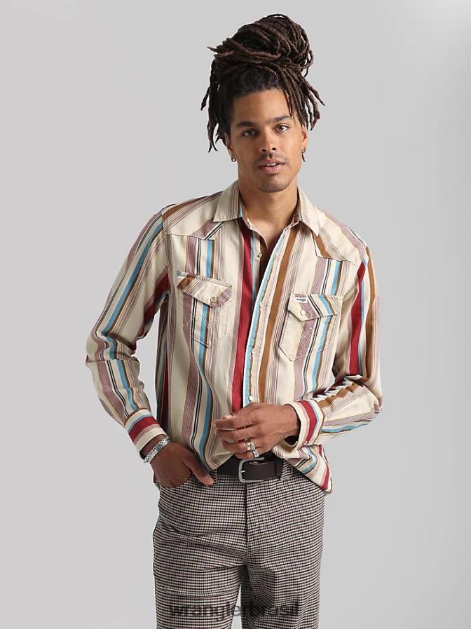 Wrangler 20x competição avançada conforto camisa de manga longa com estampa ocidental azul azul (112324833) homens roupas 00LN6N481