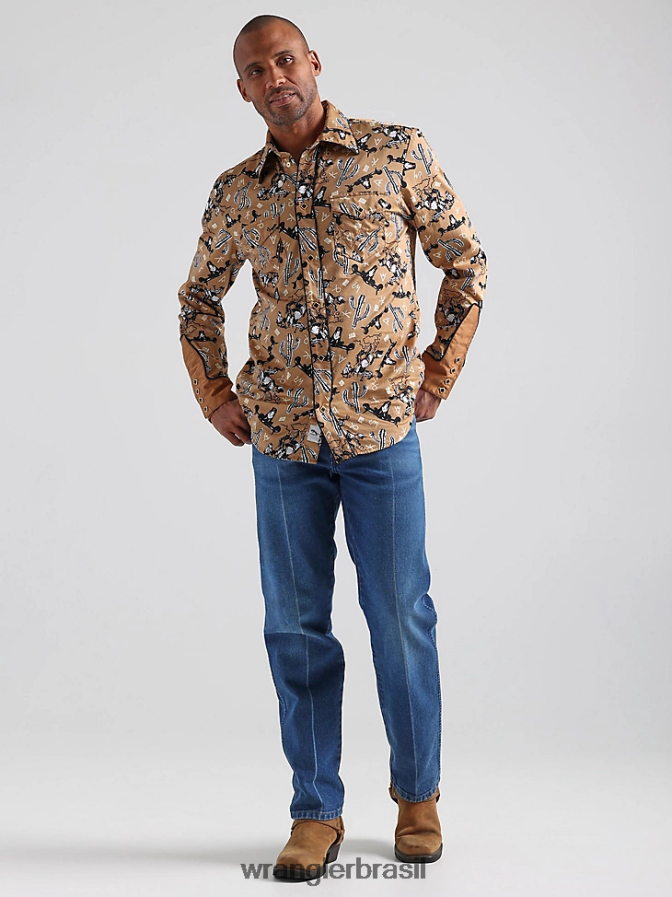Wrangler 20x competição avançada conforto camisa de manga longa com estampa ocidental azul azul (112324833) homens roupas 00LN6N481