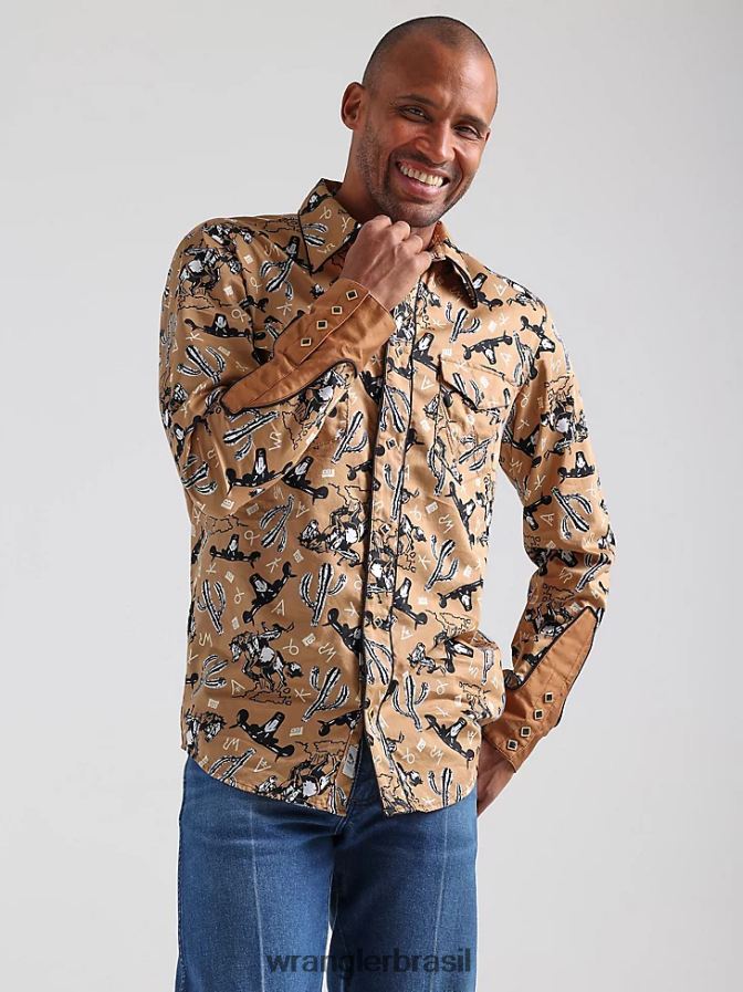 Wrangler 20x competição avançada conforto camisa de manga longa com estampa ocidental azul azul (112324833) homens roupas 00LN6N481