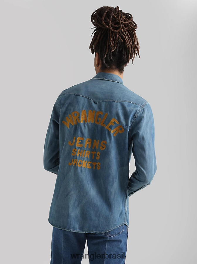 Wrangler 20x competição avançada conforto camisa de manga longa com estampa ocidental azul azul (112324833) homens roupas 00LN6N481