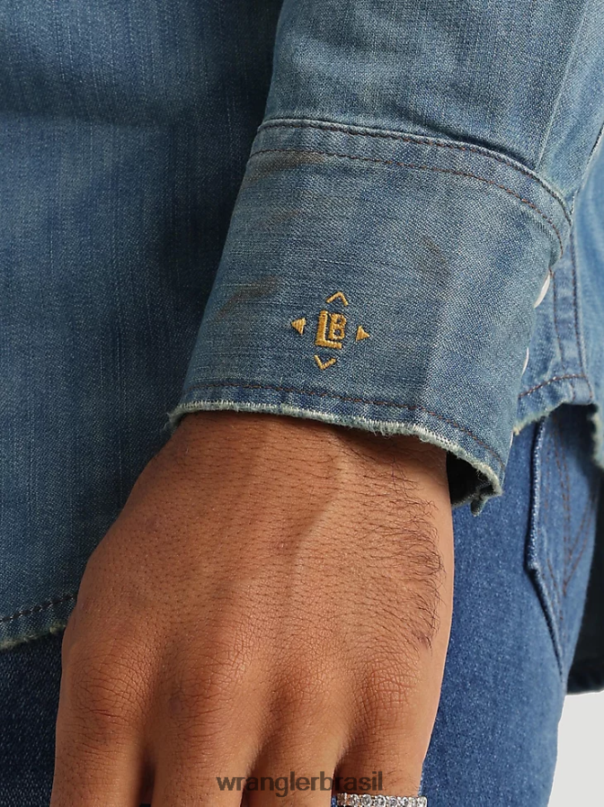 Wrangler 20x competição avançada conforto camisa de manga longa com estampa ocidental azul azul (112324833) homens roupas 00LN6N481