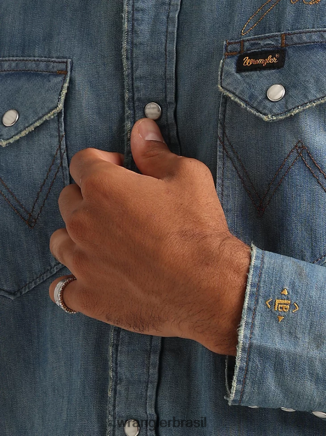 Wrangler 20x competição avançada conforto camisa de manga longa com estampa ocidental azul azul (112324833) homens roupas 00LN6N481