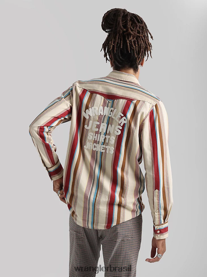 Wrangler 20x competição avançada conforto camisa de manga longa com estampa ocidental azul azul (112324833) homens roupas 00LN6N481