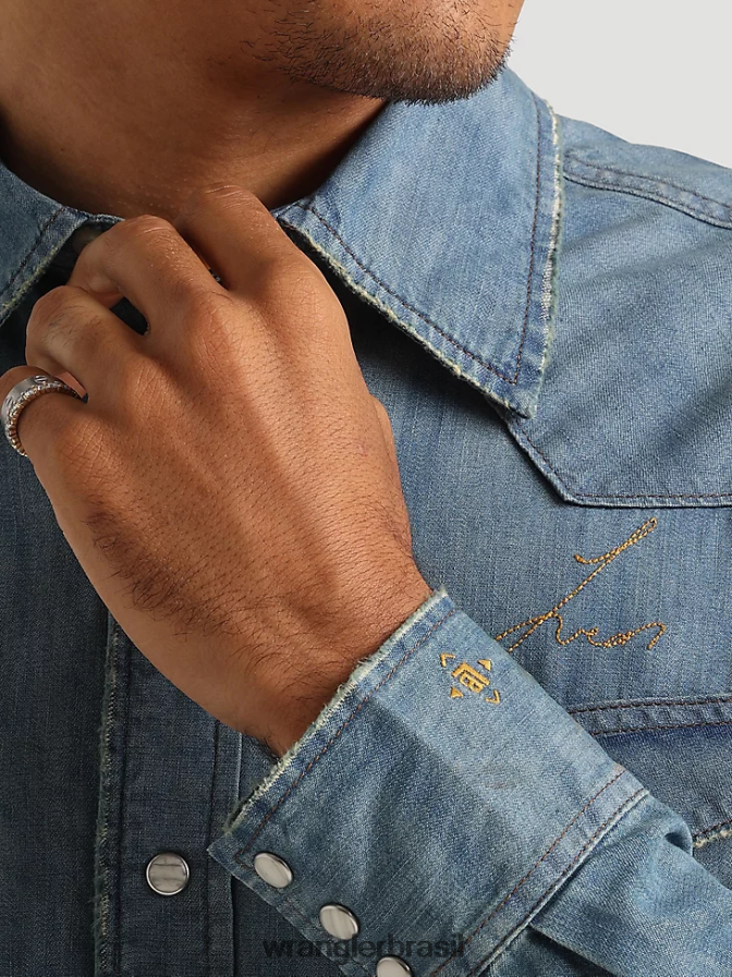 Wrangler 20x competição avançada conforto camisa de manga longa com estampa ocidental azul azul (112324833) homens roupas 00LN6N481