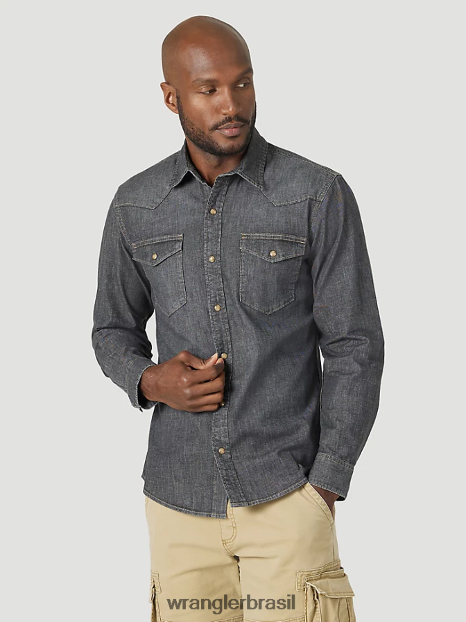Wrangler 20x competição avançada conforto camisa de manga longa com estampa ocidental azul azul (112324833) homens roupas 00LN6N481