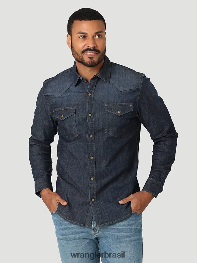 Wrangler 20x competição avançada conforto camisa de manga longa com estampa ocidental azul azul (112324833) homens roupas 00LN6N481