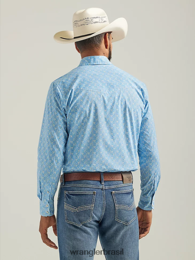 Wrangler 20x competição avançada conforto camisa de manga longa com estampa ocidental azul azul (112324833) homens roupas 00LN6N481