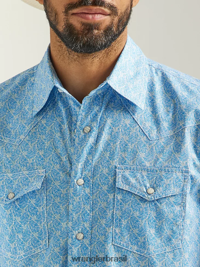 Wrangler 20x competição avançada conforto camisa de manga longa com estampa ocidental azul azul (112324833) homens roupas 00LN6N481