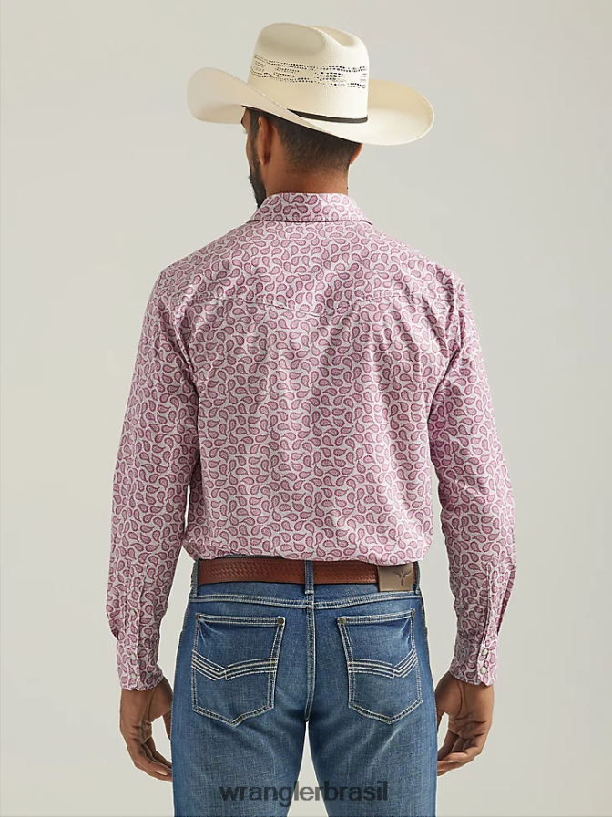 Wrangler 20x competição avançada conforto camisa de manga longa com estampa ocidental paisley rosa (112324838) homens roupas 00LN6N486
