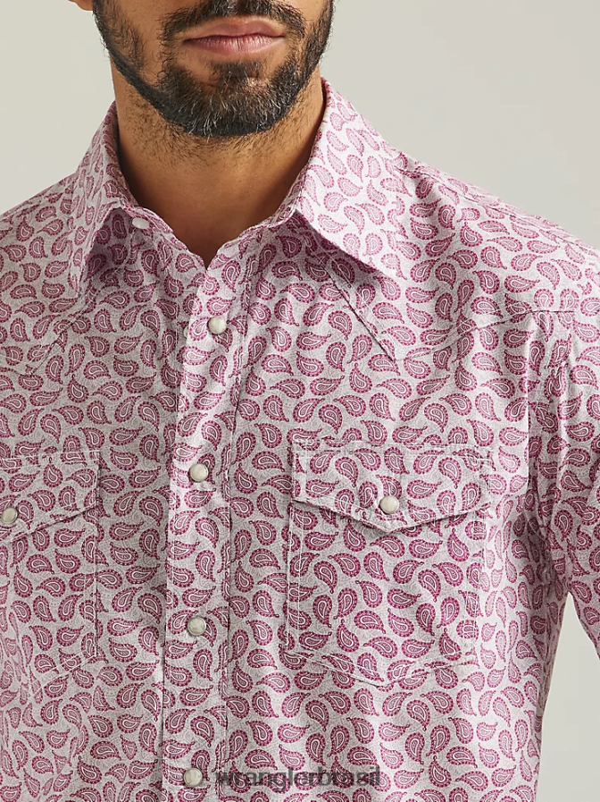 Wrangler 20x competição avançada conforto camisa de manga longa com estampa ocidental paisley rosa (112324838) homens roupas 00LN6N486