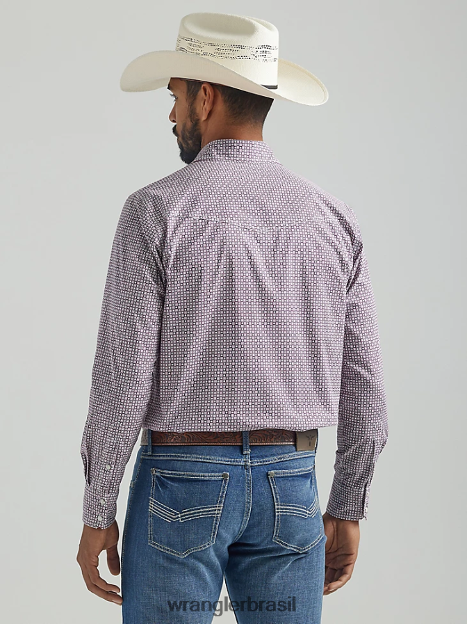 Wrangler 20x competição avançada conforto camisa de manga longa com estampa ocidental rosa escuro (112324836) homens roupas 00LN6N483