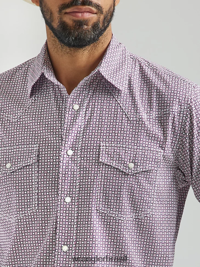 Wrangler 20x competição avançada conforto camisa de manga longa com estampa ocidental rosa escuro (112324836) homens roupas 00LN6N483