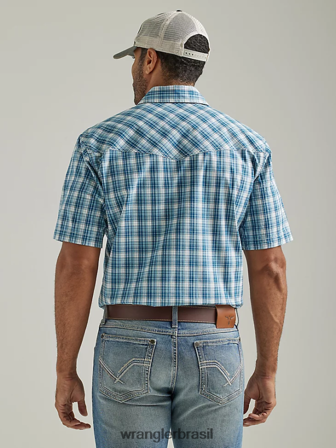 Wrangler 20x competição avançada conforto manga curta ocidental snap camisa xadrez de dois bolsos cheque pacífico (112327806) homens roupas 00LN6N453