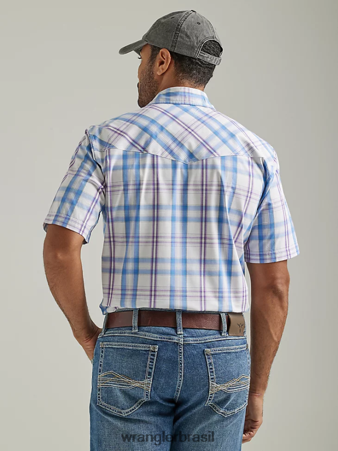 Wrangler 20x competição avançada conforto manga curta ocidental snap camisa xadrez de dois bolsos íris roxa (112327811) homens roupas 00LN6N454