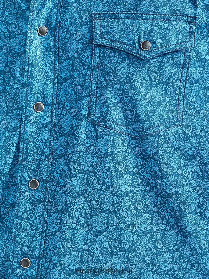Wrangler 20x competição avançada conforto manga longa camisa ocidental com estampa de pressão azul azul (112324831) homens roupas 00LN6N485