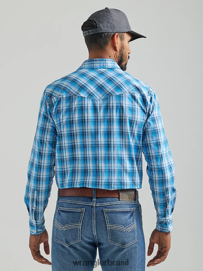 Wrangler 20x competição avançada conforto manga longa camisa xadrez ocidental com dois bolsos azul (112324832) homens roupas 00LN6N493