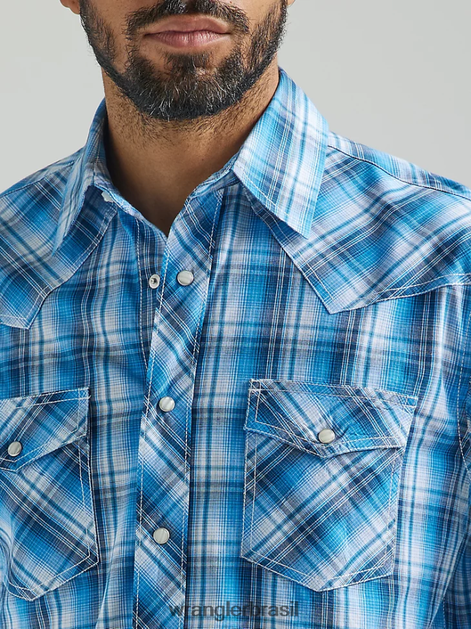 Wrangler 20x competição avançada conforto manga longa camisa xadrez ocidental com dois bolsos azul (112324832) homens roupas 00LN6N493
