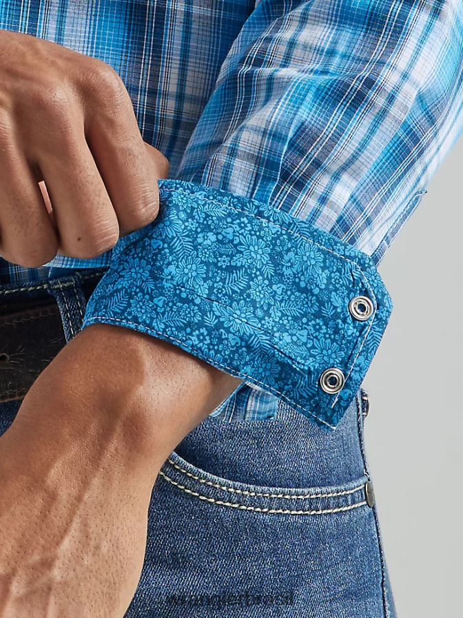 Wrangler 20x competição avançada conforto manga longa camisa xadrez ocidental com dois bolsos azul (112324832) homens roupas 00LN6N493