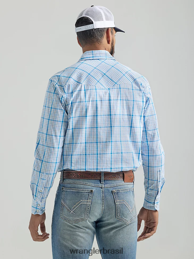 Wrangler 20x competição avançada conforto manga longa camisa xadrez ocidental com dois bolsos azul bebê (112324829) homens roupas 00LN6N491