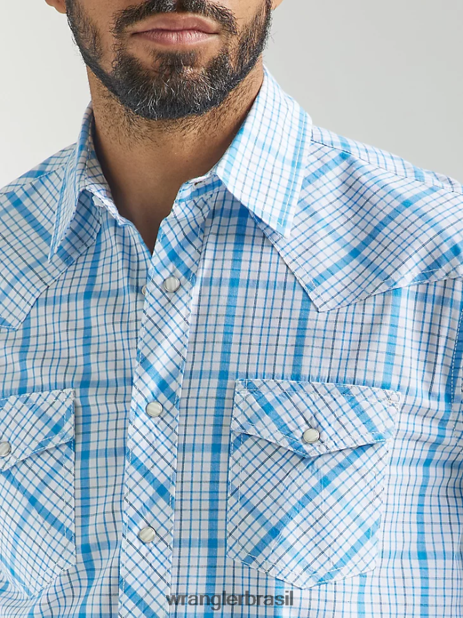 Wrangler 20x competição avançada conforto manga longa camisa xadrez ocidental com dois bolsos azul bebê (112324829) homens roupas 00LN6N491