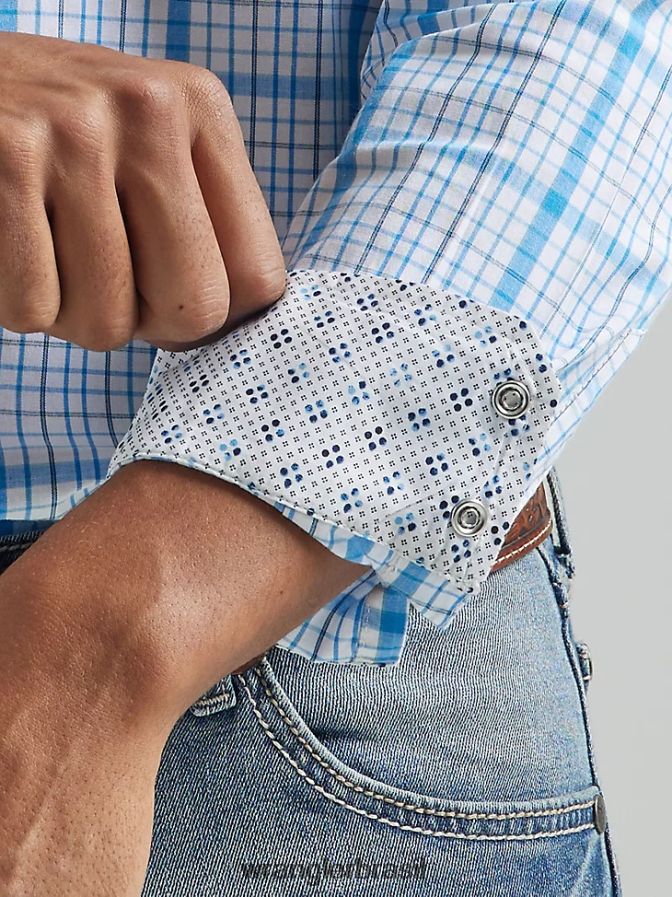 Wrangler 20x competição avançada conforto manga longa camisa xadrez ocidental com dois bolsos azul bebê (112324829) homens roupas 00LN6N491