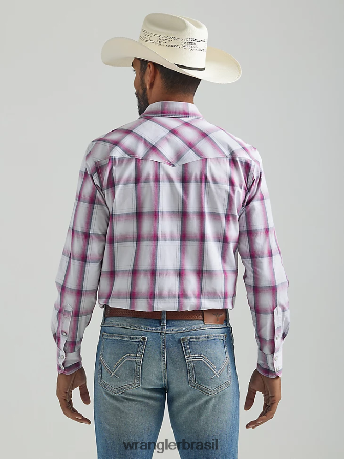 Wrangler 20x competição avançada conforto manga longa camisa xadrez ocidental com dois bolsos rosa grande (112324837) homens roupas 00LN6N494