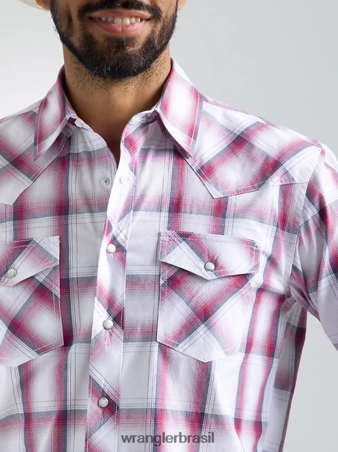 Wrangler 20x competição avançada conforto manga longa camisa xadrez ocidental com dois bolsos rosa grande (112324837) homens roupas 00LN6N494