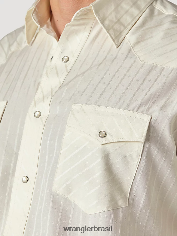 Wrangler Camisa Western Snap Dobby Stripe de manga comprida Western (escura) bronzeado (claro) (75226tn) homens roupas 00LN6N467