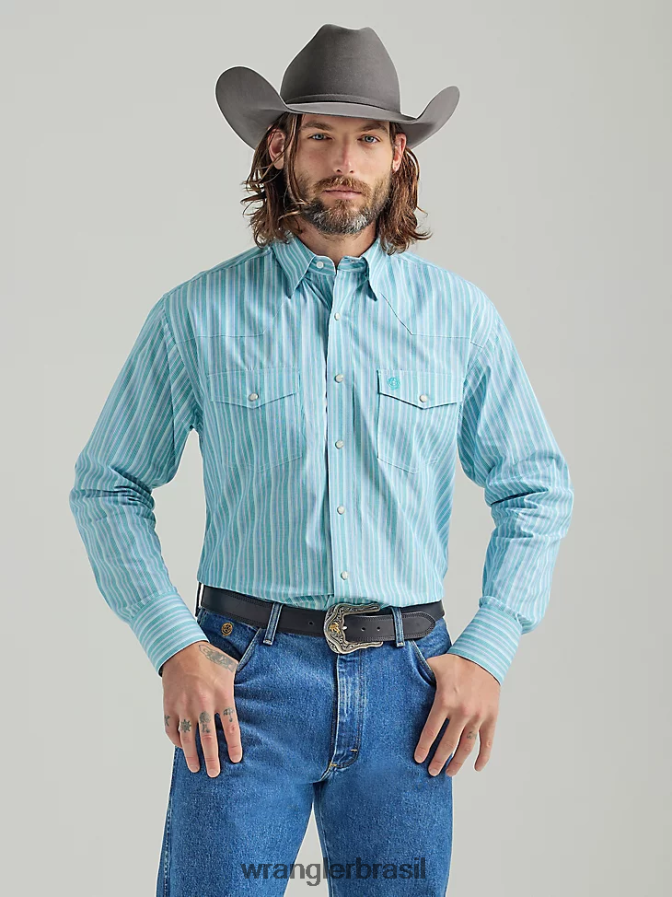 Wrangler Camisa com estampa ocidental de manga curta e conforto avançado 20x competição crepúsculo da marinha (112327799) homens roupas 00LN6N503