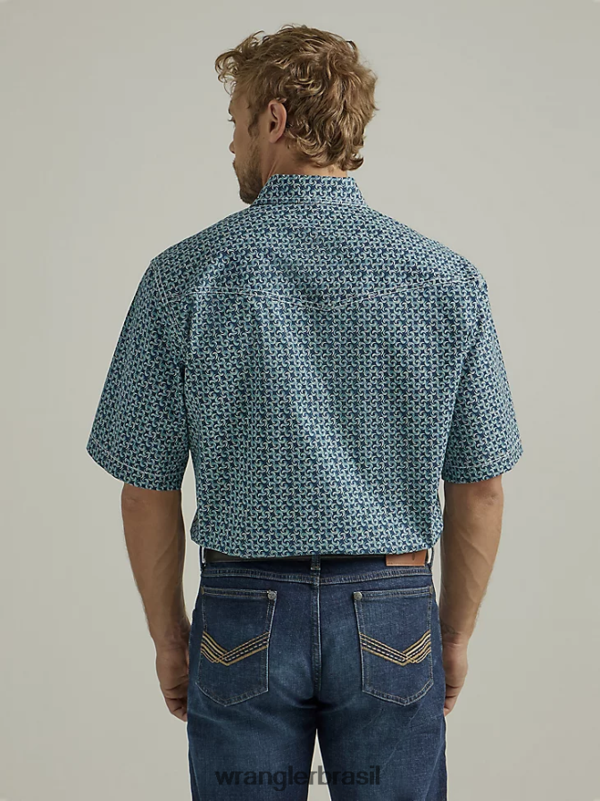Wrangler Camisa com estampa ocidental de manga curta e conforto avançado 20x competição crepúsculo da marinha (112327799) homens roupas 00LN6N503