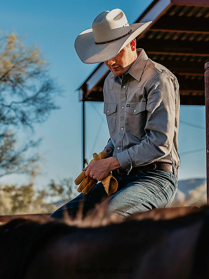 Wrangler Camisa de manga comprida em jeans rígido ocidental com corte de cowboy cambraia (70130mw) homens roupas 00LN6N440