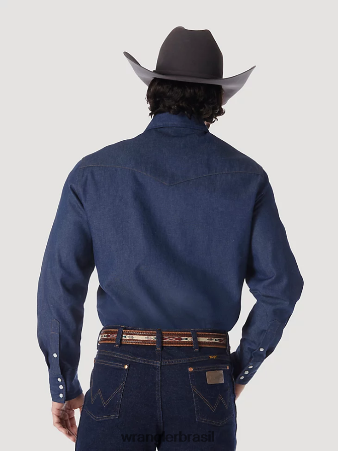 Wrangler Camisa de manga comprida em jeans rígido ocidental com corte de cowboy índigo rígido (70127mw) homens roupas 00LN6N439