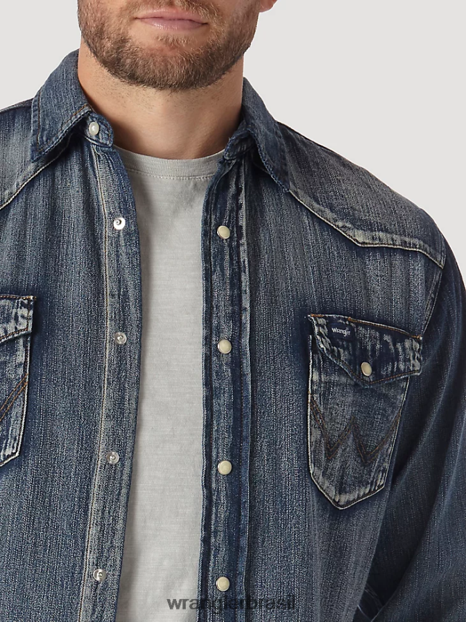 Wrangler Camisa de trabalho jeans ocidental de manga comprida com corte cowboy azul antigo (ms1039w) homens roupas 00LN6N408