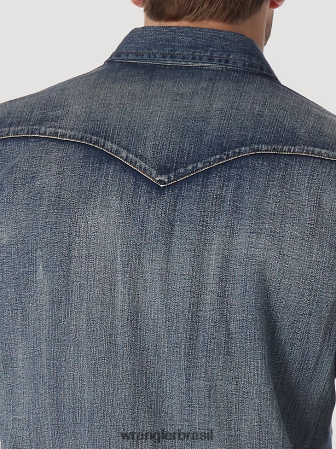 Wrangler Camisa de trabalho jeans ocidental de manga comprida com corte cowboy azul antigo (ms1039w) homens roupas 00LN6N408