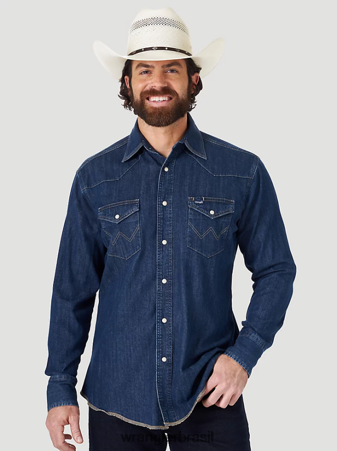 Wrangler Camisa de trabalho jeans ocidental de manga comprida com corte cowboy jeans escuro (ms1041d) homens roupas 00LN6N406