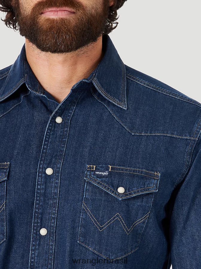 Wrangler Camisa de trabalho jeans ocidental de manga comprida com corte cowboy jeans escuro (ms1041d) homens roupas 00LN6N406