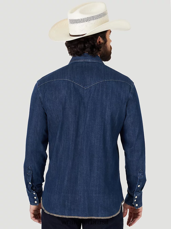 Wrangler Camisa de trabalho jeans ocidental de manga comprida com corte cowboy jeans escuro (ms1041d) homens roupas 00LN6N406