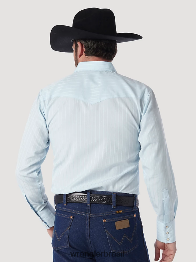 Wrangler Camisa ocidental de manga longa com listras Western Snap Dobby azul (75222bl) homens roupas 00LN6N466