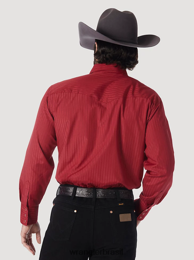 Wrangler Camisa ocidental de manga longa com listras Western Snap Dobby vinho (75740wn) homens roupas 00LN6N468