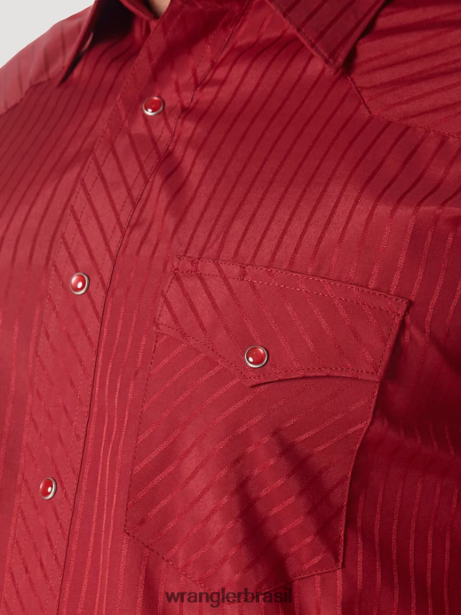 Wrangler Camisa ocidental de manga longa com listras Western Snap Dobby vinho (75740wn) homens roupas 00LN6N468