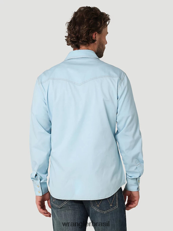 Wrangler Camisa sólida retrô com acabamento contrastante ocidental com aba e bolso azul legal (112324804) homens roupas 00LN6N455