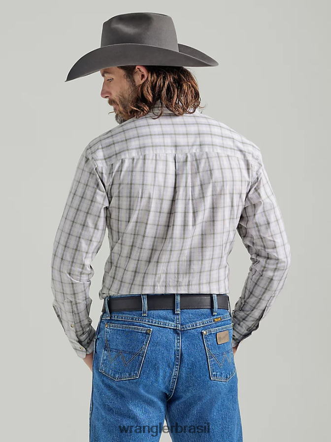 Wrangler Camisa xadrez George Strait de manga comprida com botão e um bolso verde oliva (112324876) homens roupas 00LN6N317