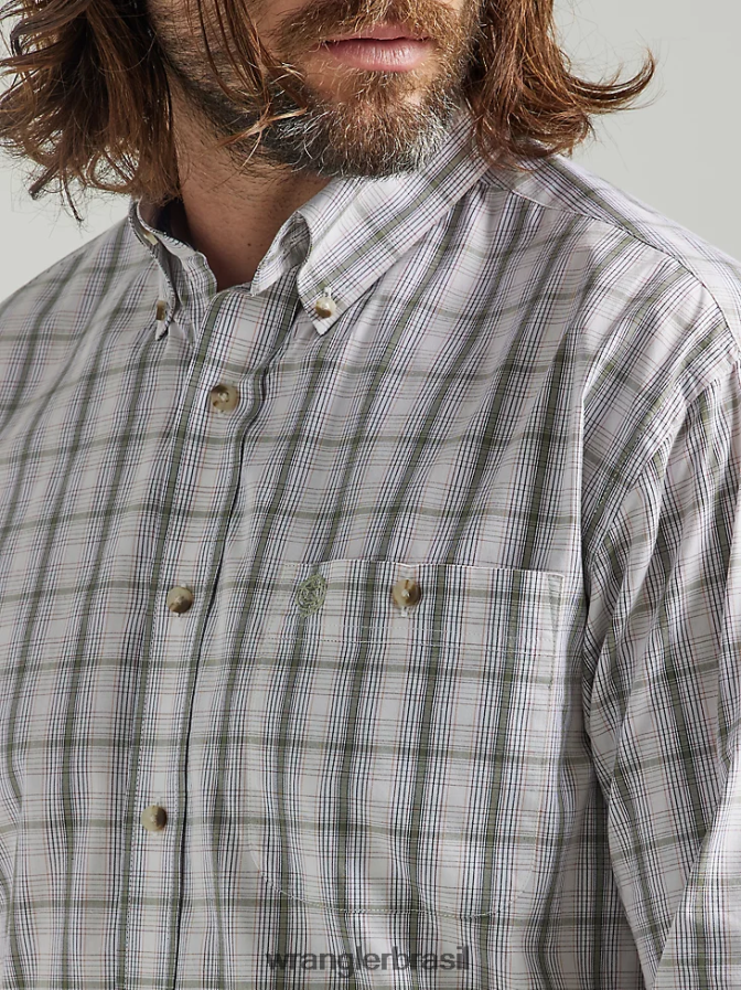 Wrangler Camisa xadrez George Strait de manga comprida com botão e um bolso verde oliva (112324876) homens roupas 00LN6N317