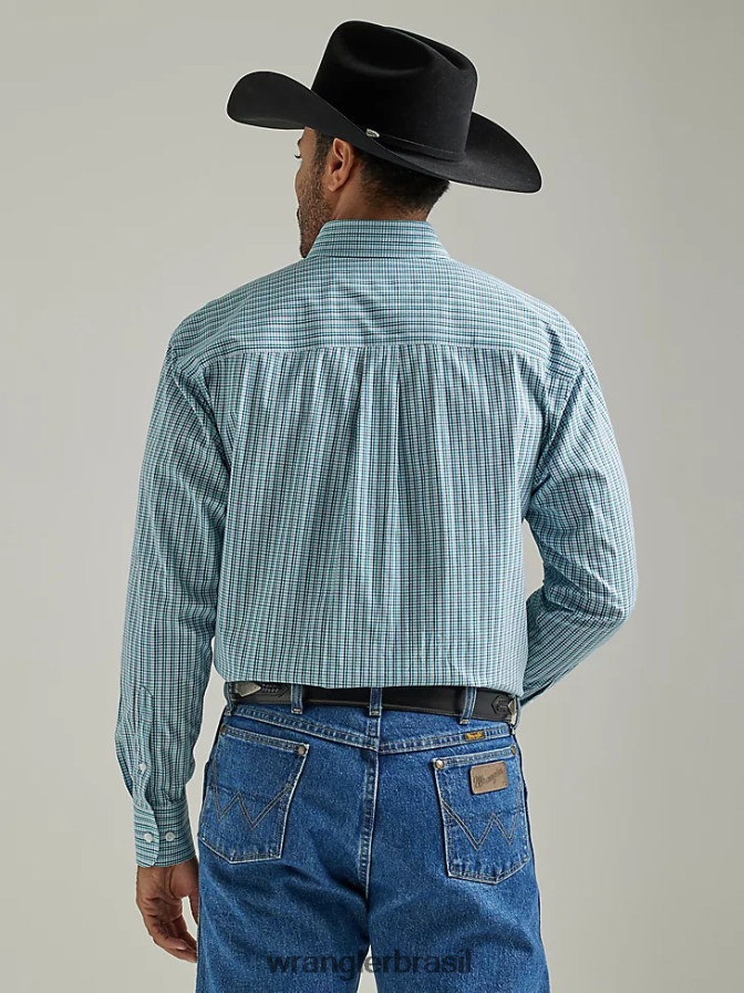 Wrangler Camisa xadrez George Strait de manga comprida com botão e um bolso água mar em farrapos (112327804) homens roupas 00LN6N319