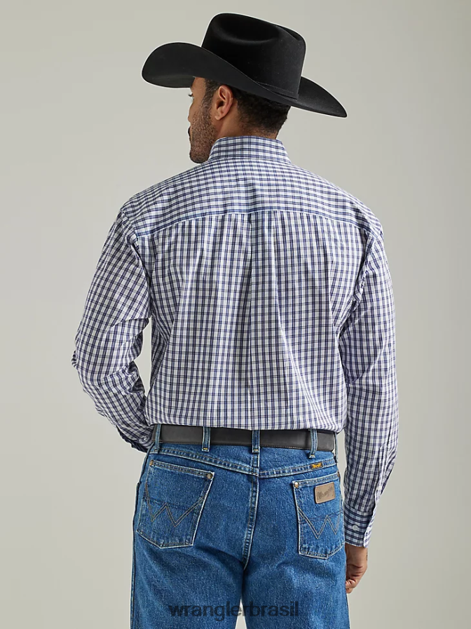 Wrangler Camisa xadrez George Strait de manga comprida com botão e um bolso índigo robusto (112327827) homens roupas 00LN6N320