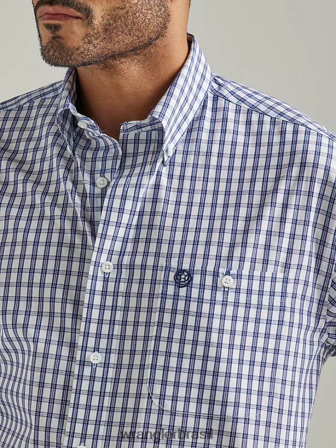 Wrangler Camisa xadrez George Strait de manga comprida com botão e um bolso índigo robusto (112327827) homens roupas 00LN6N320