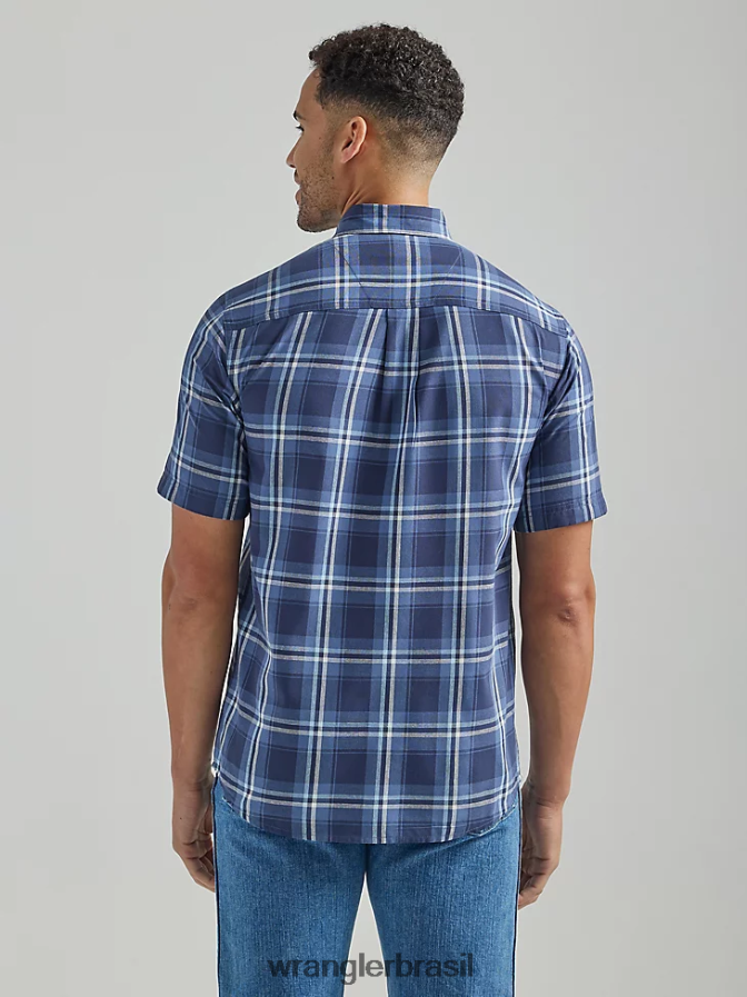 Wrangler Camisa xadrez de botão com manga curta e fácil cuidado azul profundo (112325041) homens roupas 00LN6N342