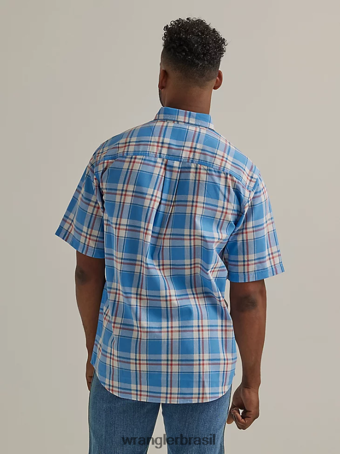 Wrangler Camisa xadrez de botão com manga curta e fácil cuidado mar azul (112325898) homens roupas 00LN6N344