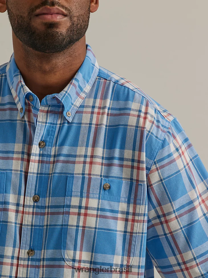 Wrangler Camisa xadrez de botão com manga curta e fácil cuidado mar azul (112325898) homens roupas 00LN6N344
