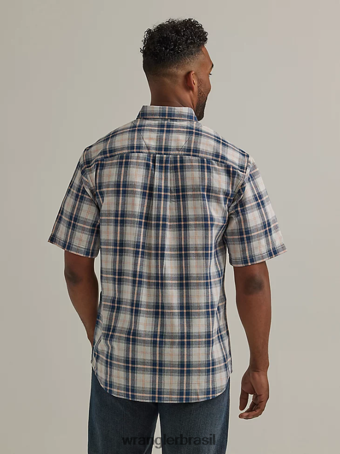 Wrangler Camisa xadrez de botão com manga curta e fácil cuidado marinha escura (112325891) homens roupas 00LN6N343